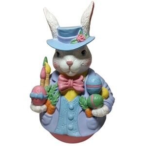 Easter‎ Bunny Rotating Music Box Figurine Works Pastels Decorating Easter Eggs